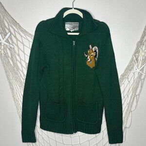 TODDLAND Men's Green Wool-Blend Full Zip Cardigan Buck S